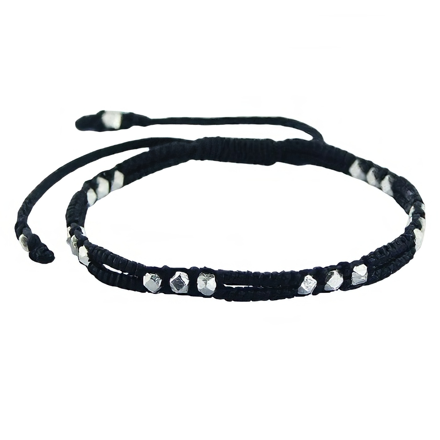 Double macrame bracelet cuboid silver beads 