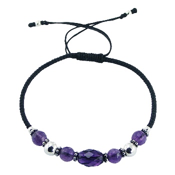 Macrame bracelet amethyst, glass and silver beads 