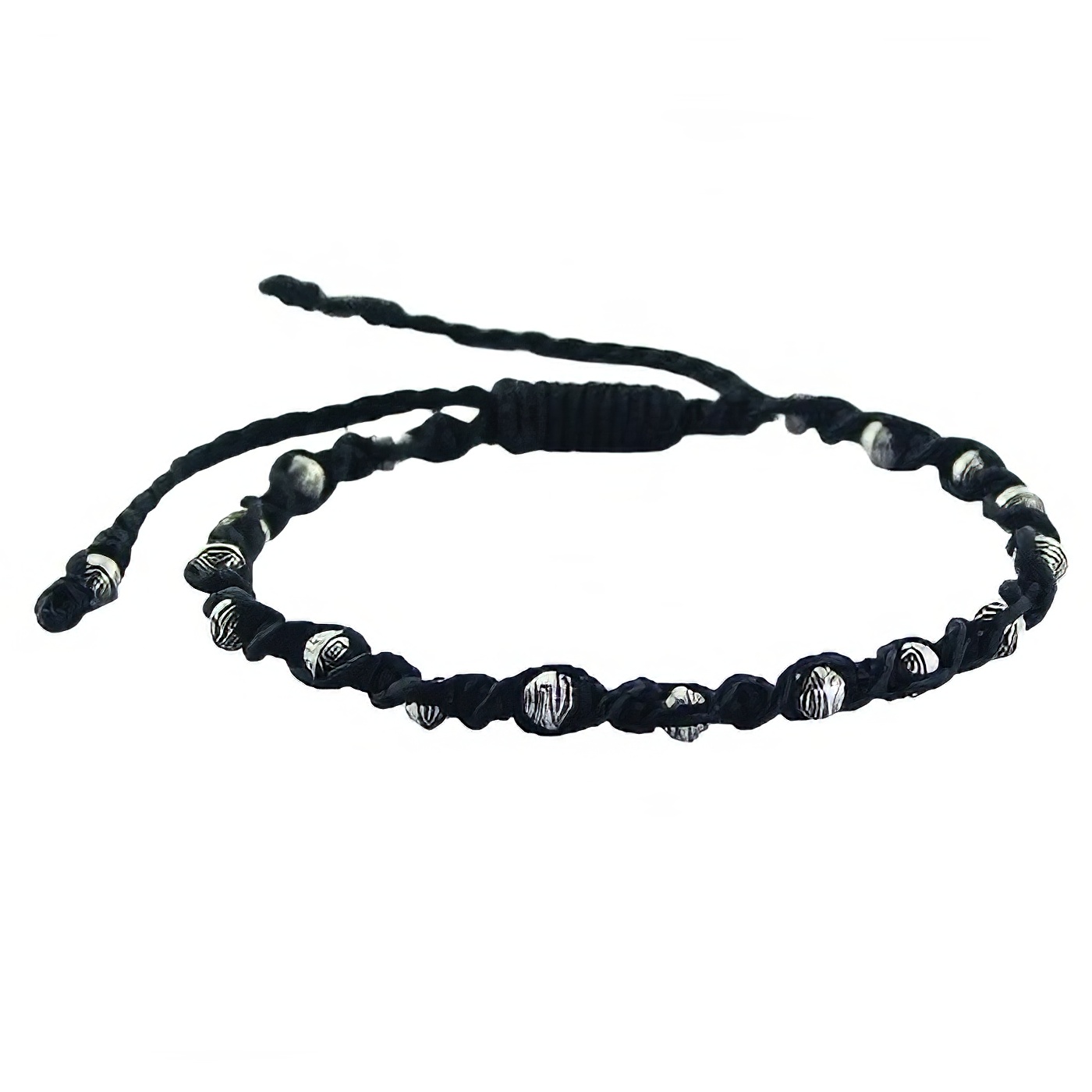 Macrame bracelet with silver rhombus beads unisex design 