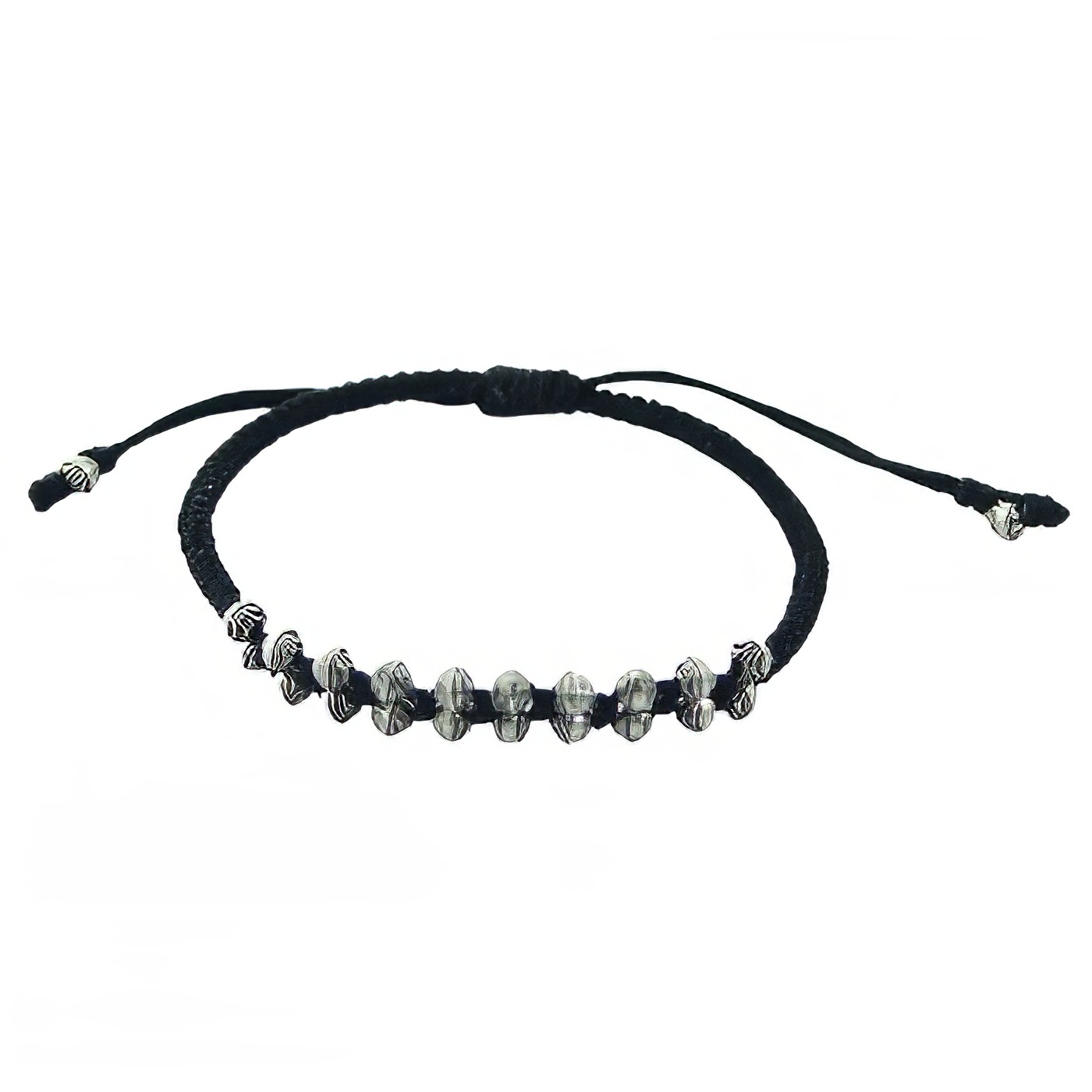 Macrame bracelet double silver rhombus beads 