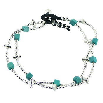 Double macrame bracelet turquoise silver 