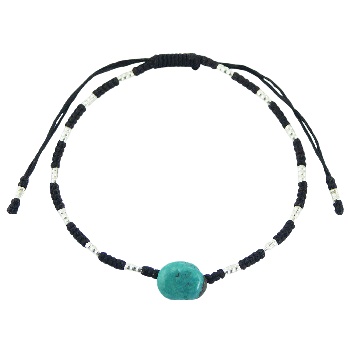 Macrame bracelet silver tube beads and turquoise 
