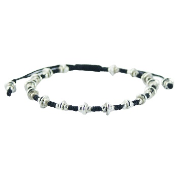 Macrame bracelet with silver donut & round beads by BeYindi 