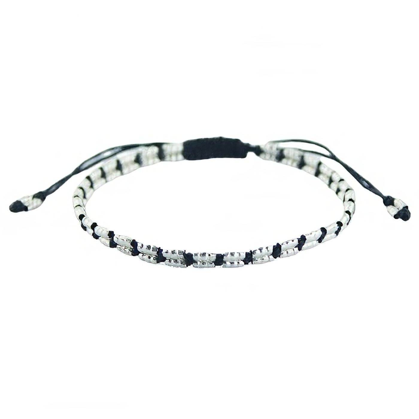 Macrame bracelet long sterling silver beads 