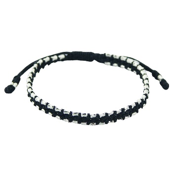 Macrame bracelet double row silver cylinder beads 
