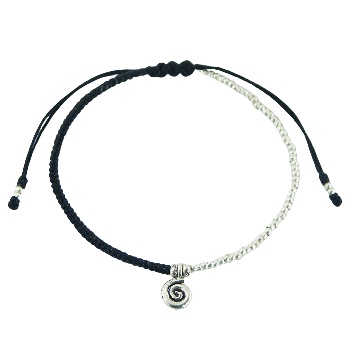 Macrame bracelet tibetan spiral silver charm 