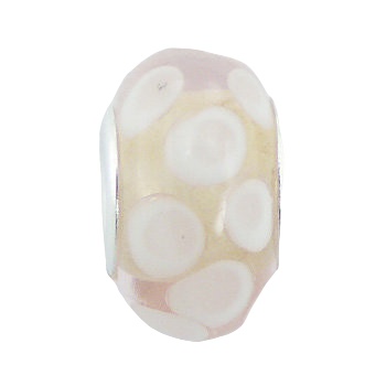 Pink murano white dotted silver core bead 