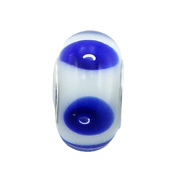 Donut white murano glass blue funnels bead 