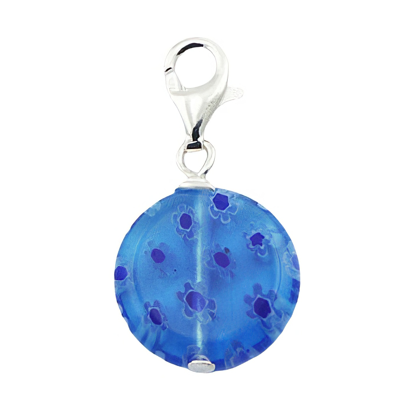 Murano glass disc flowers silver charm 