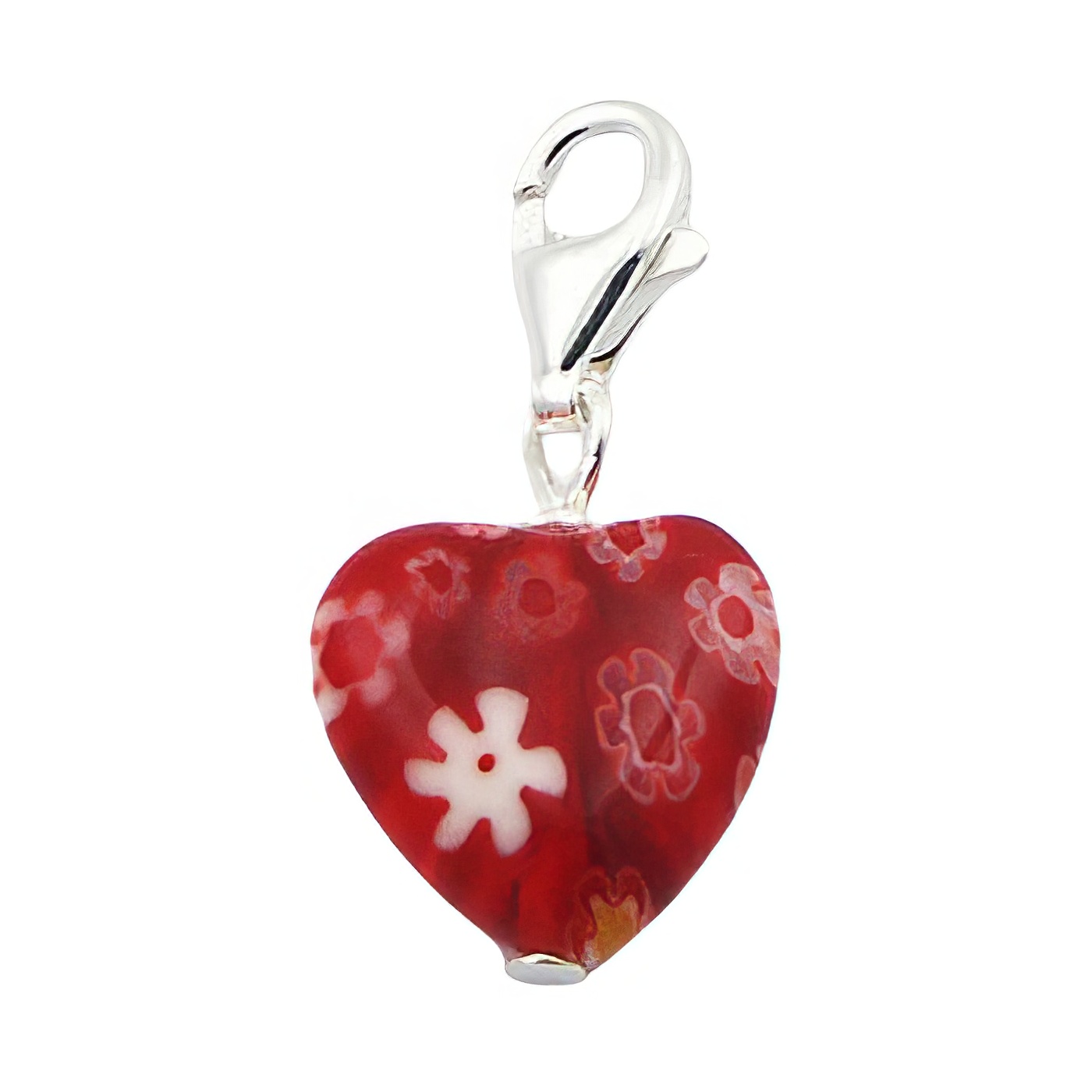 Heart floral murano glass silver charm 