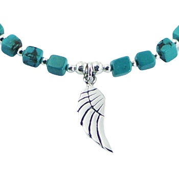 Turquoise bead bracelet with silver wing charm by BeYindi 2