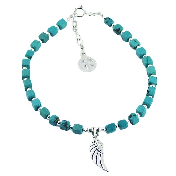 Turquoise bead bracelet with silver wing charm by BeYindi 