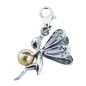 Swarovski pearl fairy silver charm 