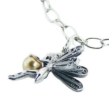 Swarovski pearl adorable detailed fairy polished sterling silver clip-on charm by BeYindi 