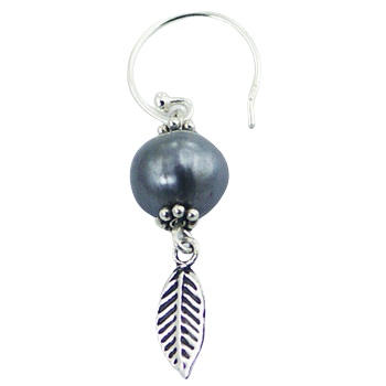 Exclusive ornate silver feather black freshwater pearl earrings by BeYindi 2
