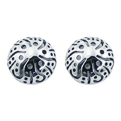 Twirled silver lace semi spheres stud earrings