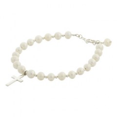 Freshwater Pearl & Silver Beads Bracelet with Cross Charm 
