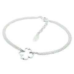 Double silver chain bracelet lucky clover charm 