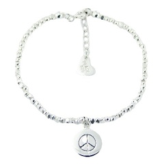 Cuboid silver beads bracelet peace disc charm 