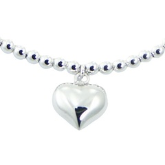 Silver beads bracelet puffed heart charm 2