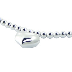 Silver beads bracelet puffed heart charm 3
