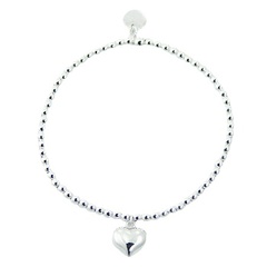 Silver beads bracelet puffed heart charm 