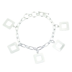 Silver chain bracelet open square charms 