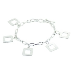 Sterling silver chain bracelet with open square charms