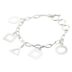 Silver charm bracelet mixed shapes 