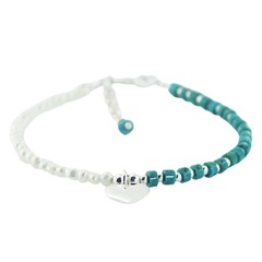 Pearl and turquoise bracelet silver heart charm 