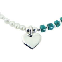 Pearl and turquoise bracelet silver heart charm 2