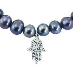 Stretch pearl bracelet silver hamsa charm 2