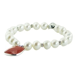 Pearl bracelet carnelian charm and silver spiral 