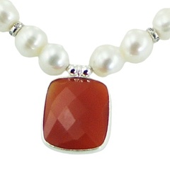 Pearl bracelet carnelian charm and silver spiral 2