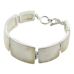 Sterling silver handmade bracelet with mother of pearl rectangular shape