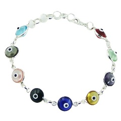 Silver chain bracelet glass beads 