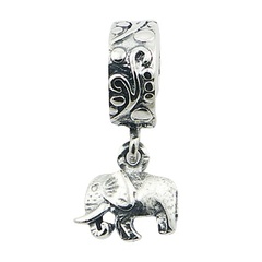 Animal themed beautiful elephant charm on ornate silver cylinder bead