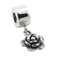 Rose flower polished silver charm bead 