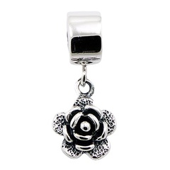 Rose flower polished silver charm bead 