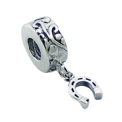 Silver bead with horseshoe charm 