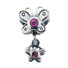Sterling silver butterfly bead with butterfly charm and Swarovski crystals