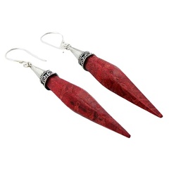 long faceted red coral silver earrings 