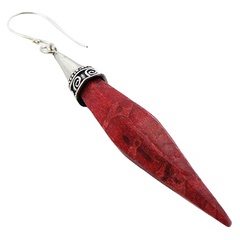 long faceted red coral silver earrings 2