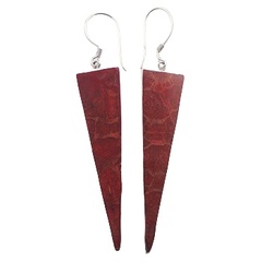 Modern coral red triangle shaped dangle polished sterling silver earrings