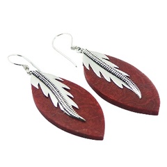 Red coral marquise silver earrings 