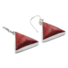 Triangle red coral silver earrings 