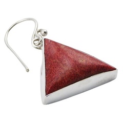 Triangle red coral silver earrings 2