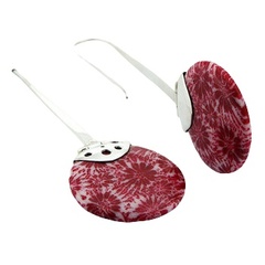Red white coral disc silver earrings 