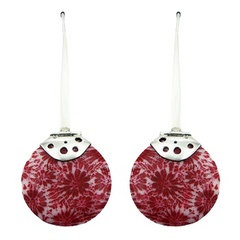 Red and white coral hinged disc shaped floral pattern sterling silver earrings
