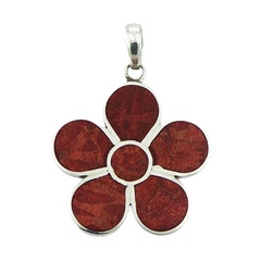 Red sponge coral flower 925 sterling silver pendant